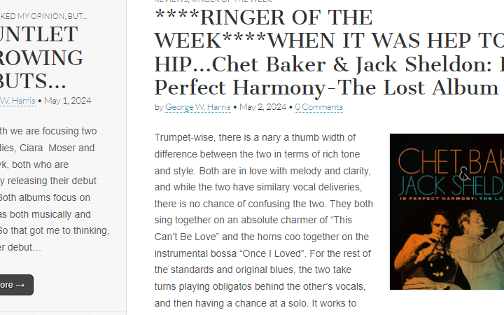 ****RINGER OF THE WEEK****WHEN IT WAS HEP TO BE HIP…Chet Baker & Jack Sheldon: In Perfect Harmony-The Lost Album